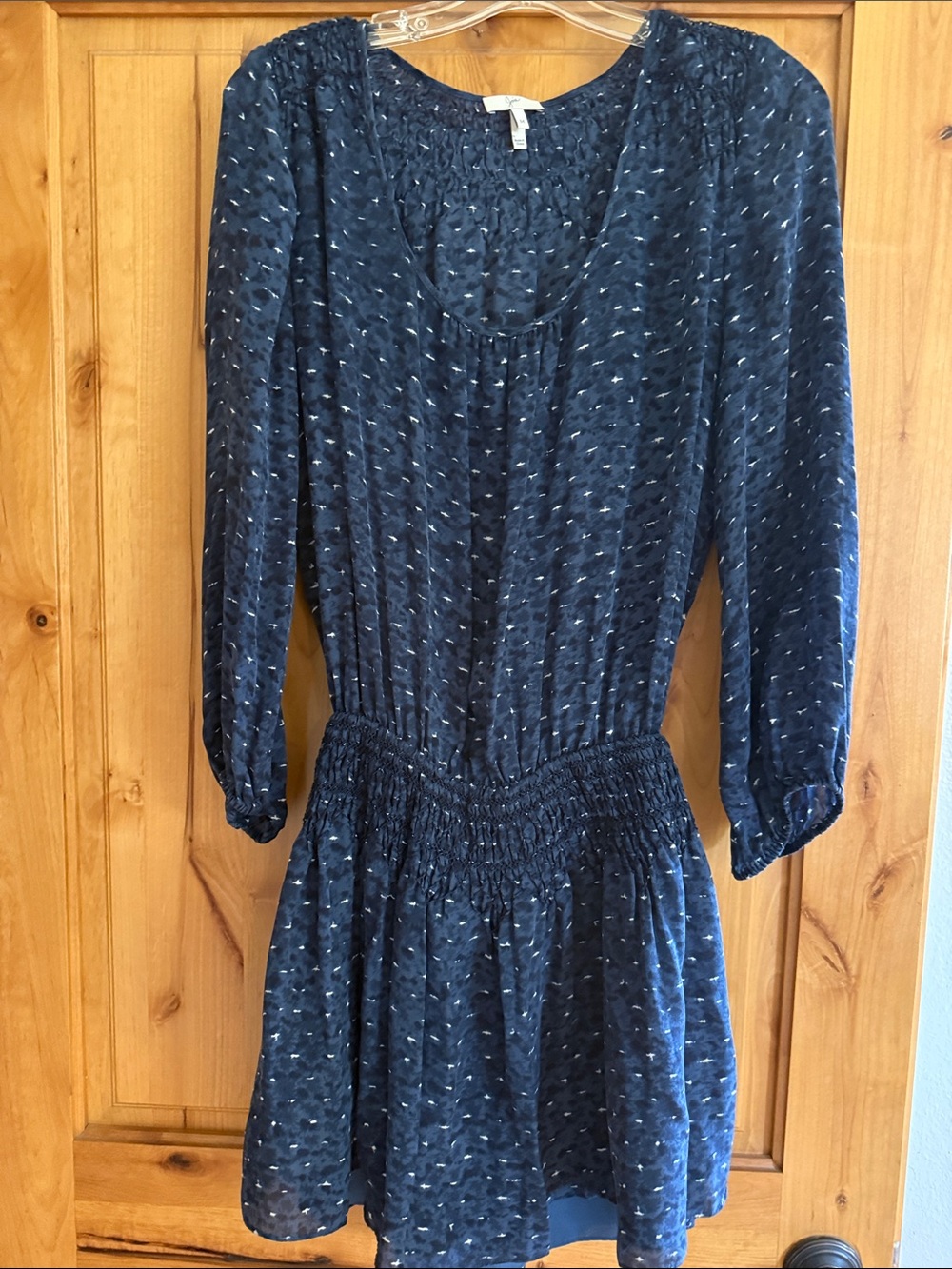 Joie Navy Blue Long Sleeve Smocked Waist Mini Dress